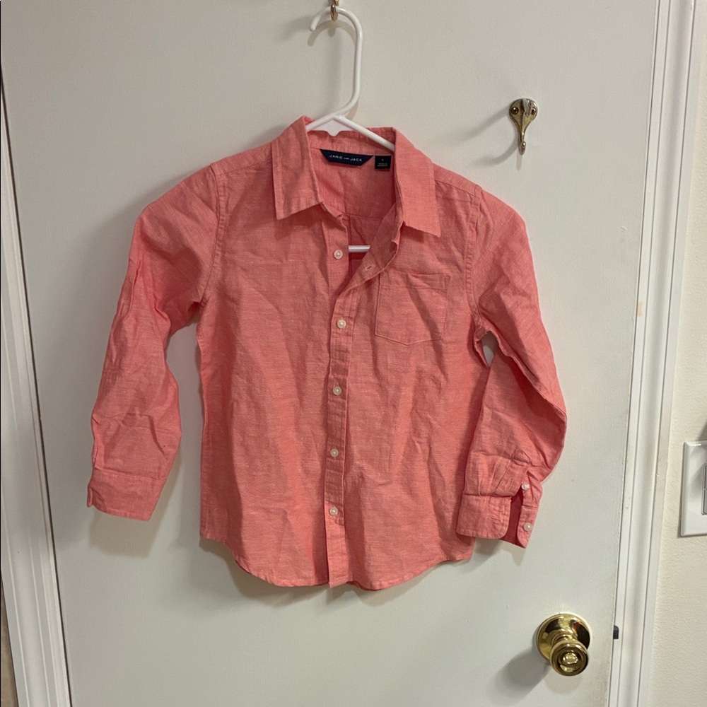 Janie and Jack Coral Button Down Shirt in Sz 6- Linen Blend
